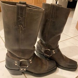 Frye Leather Black Belted Harness Boots